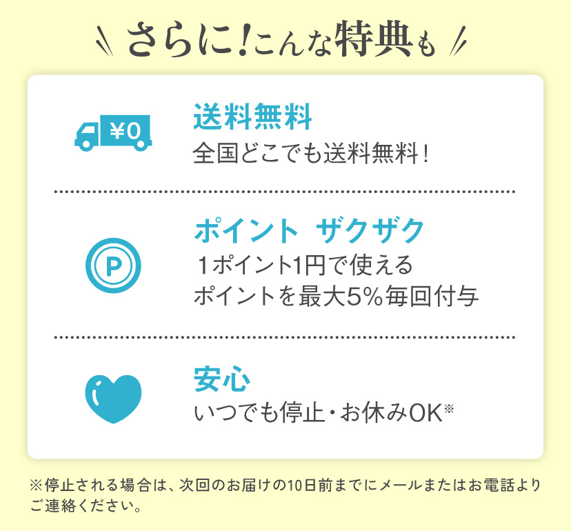 更にこんな特典も「送料無料！」「ポイント ザクザク」「安心！」